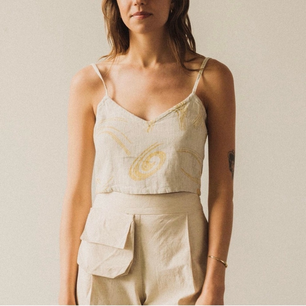 Paloma Wool Palma printed linen crop top in ecru size 38
